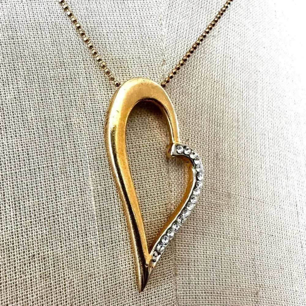 Gold tone open heart pendant necklace